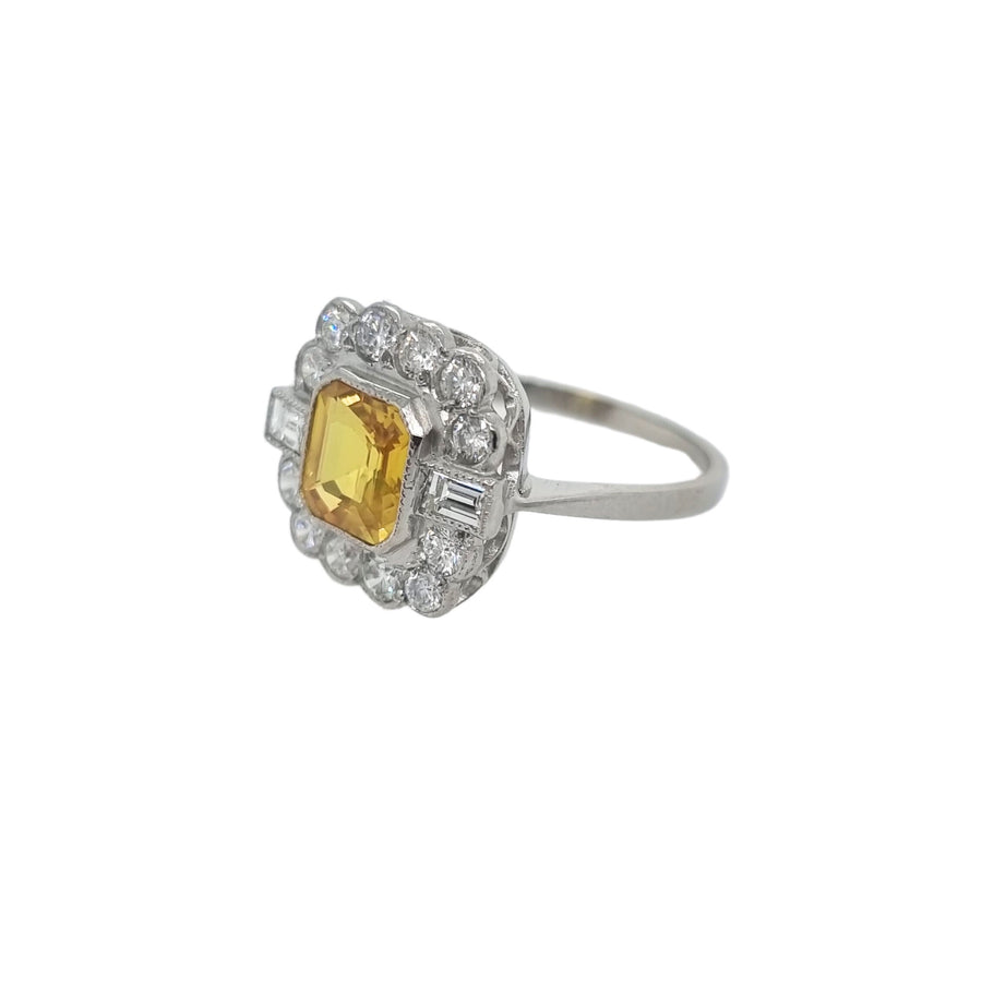 Yellow Sapphire & Diamond Cluster Ring